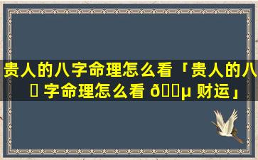 贵人的八字命理怎么看「贵人的八 ☘ 字命理怎么看 🌵 财运」